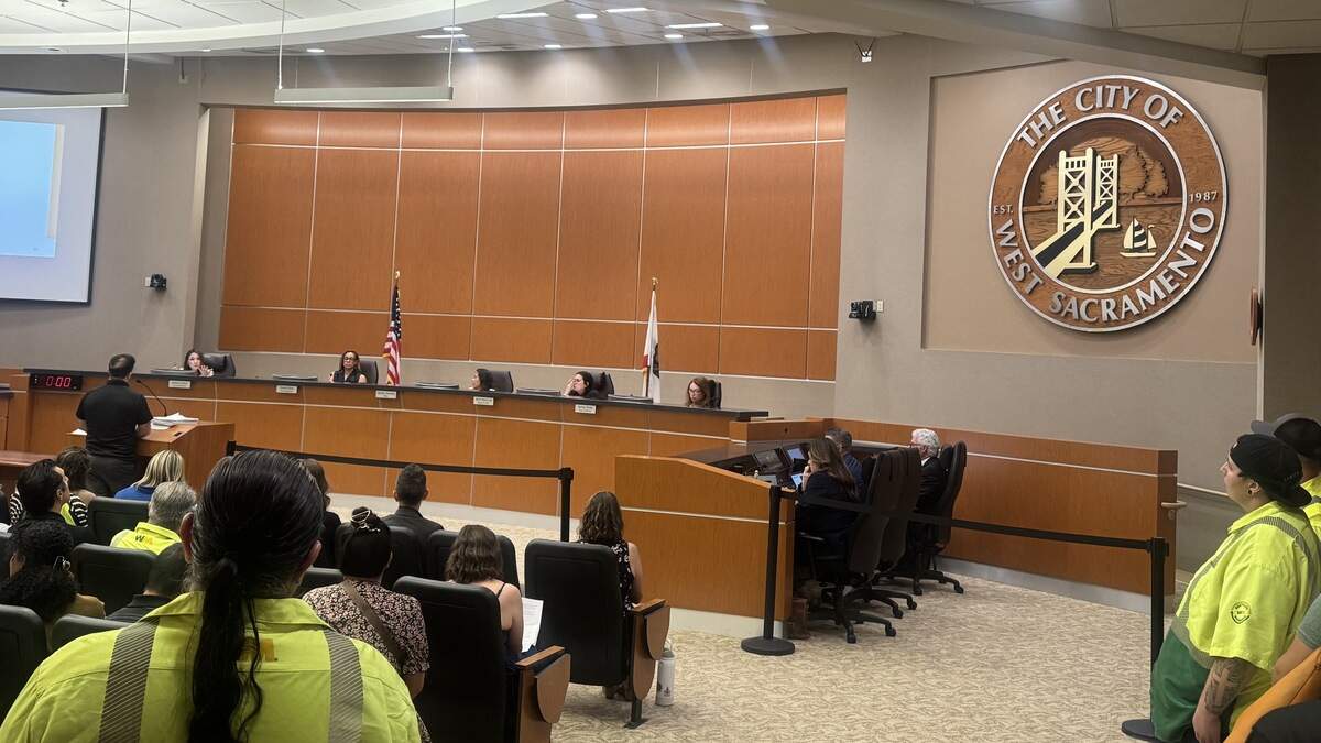 Sustainability Manager Ryan Burnett answered questions about West Sacramento’s proposed trash collection contract during a packed City Council workshop Aug. 19, 2026. Residents and council members raised concerns about how the city selected its preferred contractor and the proposed rate increases. Sustainability Manager Ryan Burnett answered questions about West Sacramento’s proposed trash collection contract during a packed City Council workshop Aug. 19, 2026. Residents and council members raised concerns about how the city selected its preferred contractor and the proposed rate increases.